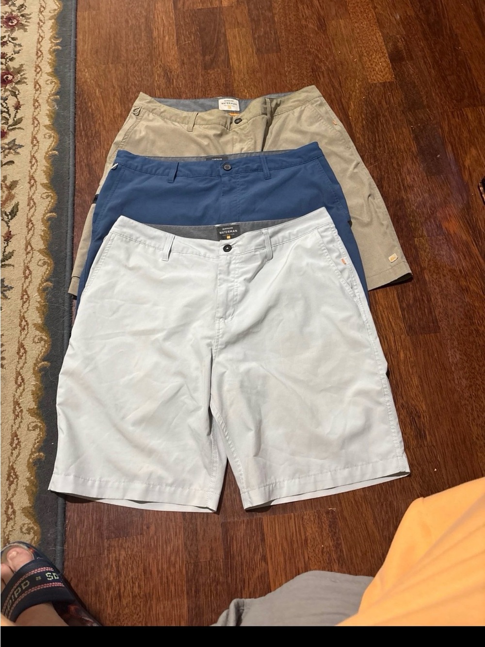 Quiksilver Men's Flat-Front Shorts Trio — Light Gray, Navy, Khaki